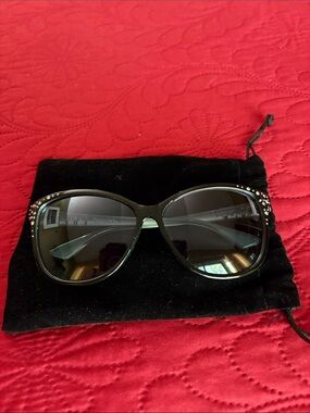 Panama Jack Black Oversized Sunglasses with Crystal Accents
